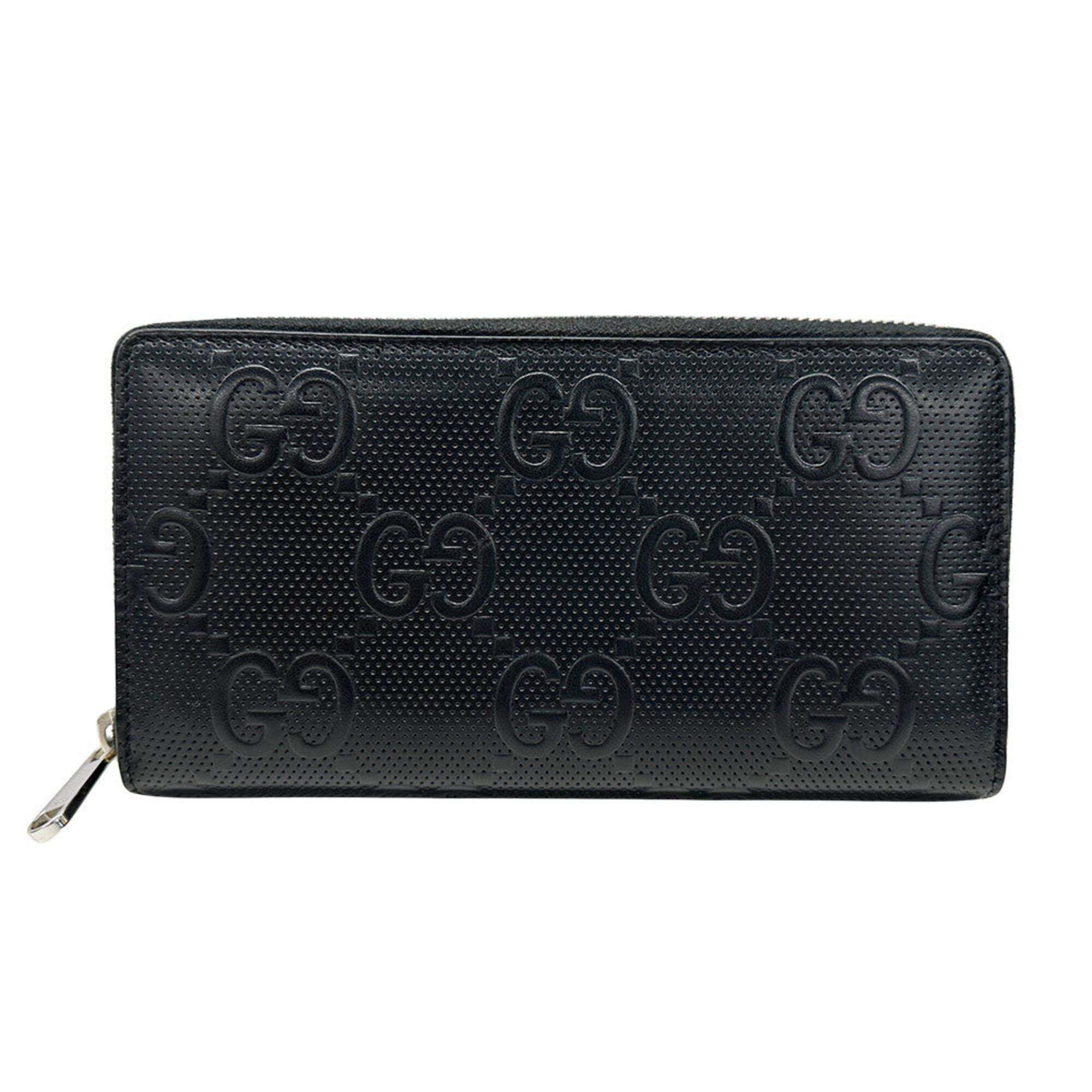 Gucci Gucci Mens Wallet Brand Name Long Gg Embossed ZipAround Leather Bl
